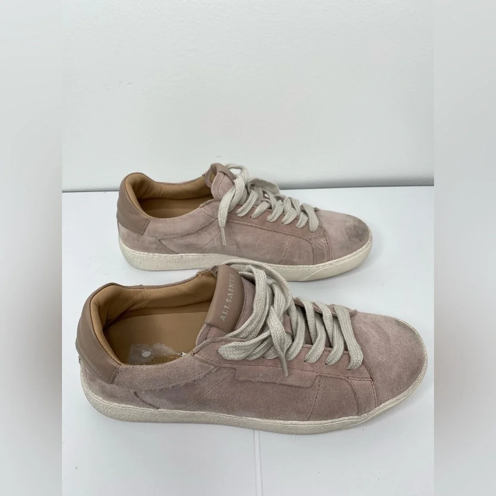 Allsaints Distressed Pink Look Pink Sheer Suede Sneakers Like New - Picture 8 of 8